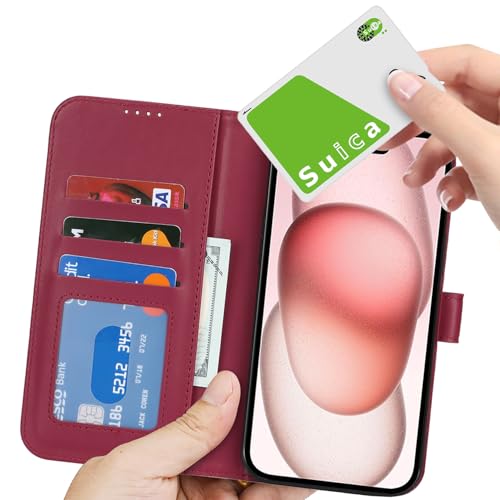 Image of for iPhone 15 Case Wallet with Card Holder,for iPhone 15 Wallet Case for Women Men,PU Leather Shockproof Magnetic Buckle Stand Flip Phone Case-Red
