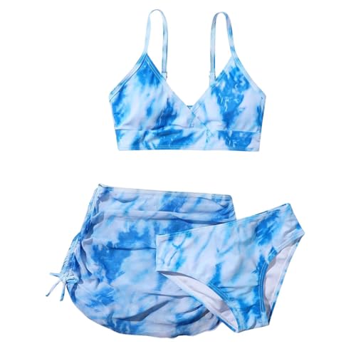 Girls 3 Piece Swimsuit Bathing Suit Cute Tie Dye Bikini Set with Skirt Kids Beach Holiday Swimwear