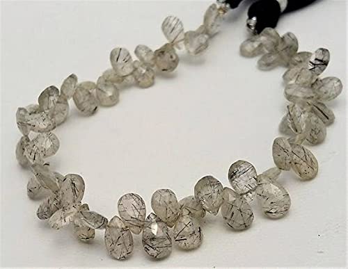 Perles en quartz rutilé noir de prestige facettes poire LKBEADS E0821 haut de gamme