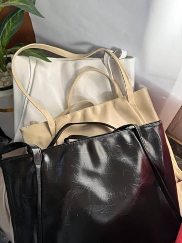 شنطة كتف جلدية للنساء بسعة كبيرة للعمل والمدرسة والسفر والاستخدام اليومي، أنيقة مع أحزمة طويلة وتصميم خفيف الوزن ومتين (أسود)