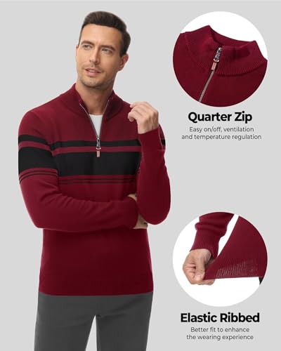 Boladeci Men's Sweaters Quarter Zip Pullover Premium Cotton Comfort Mock Neck Striped Fall Winter Fashion Thermal Sweaters3