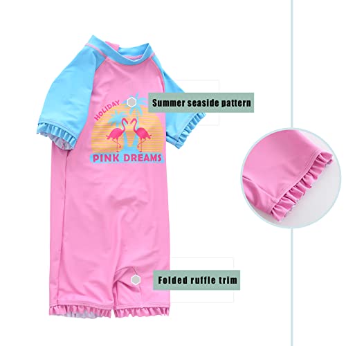 Image of Girls Rash Guard Swimsuits One Piece Bathing Suits for Girls UPF 50+ Sun Protection Short Sleeve Sunsuits Zipper