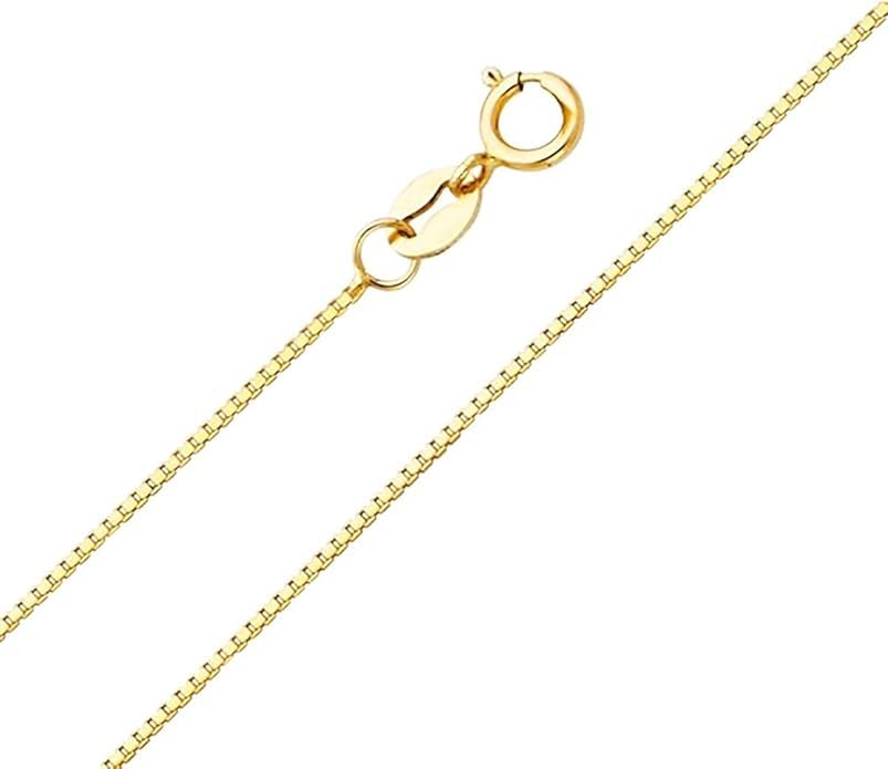 14k Solid Yellow Gold Necklace, 0.9mm Box Chain Link with Spring Ring, Jewelry Gift, 16-24 inch