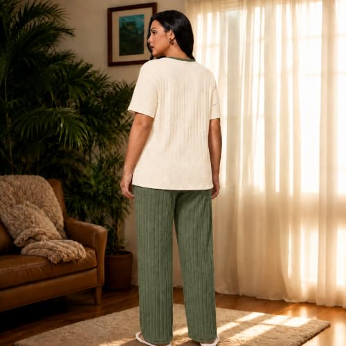 Image of Emilaura Womens Plus Size Pajama Set 2 Piece Short Sleeve with Long Pant Sleepwear Soft & Cozy Bow Loungewear (XL to 5X)