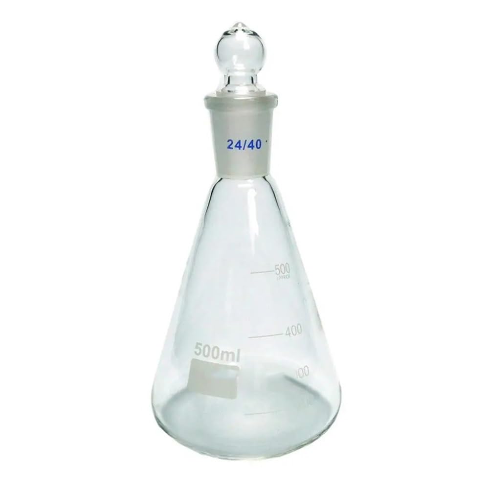 Glassware Labware Glass Erlenmeyer Flask Lab Bottle With 24/40 Ground Joint Stopper(500ml)