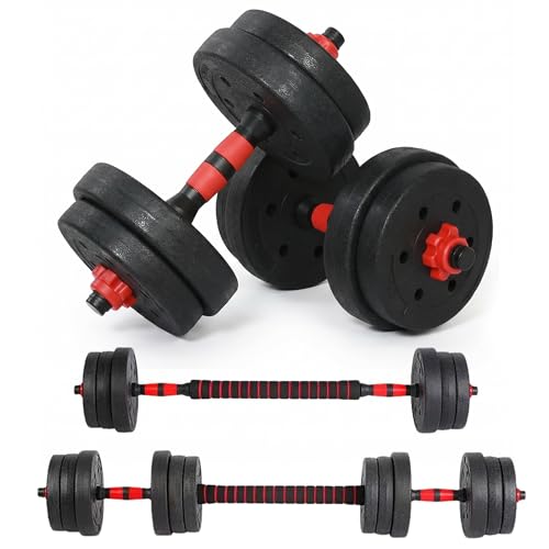 Velvaria Adjustable Dumbbell Set Barbell Set 3-in-1 in 10kg 15kg 20kg Cement Weights Dumbbell Set with Steel/Rubber Home Gym Exercise & Fitness Equipment for Weightlifting and Strength Training