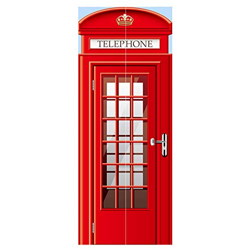 Modern Art Phonebooth 3D Door Sticker, Peel And Stick Vinyl Door Mural Decals For Home Decor, 30.3X78.7"(77X200Cm), 2 Pcs Set #TOP6