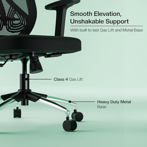 Image of Green Soul Zodiac Lite | Office Chair | Flybird Ergonomic Design | 1D Adjustable Armrests | Synchro Tilt Lock Mechanism | Adjustable Lumbar Support |Mesh Fabric | No Seat Slider | Black