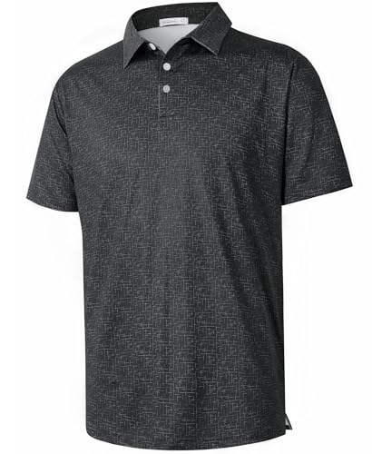 ELETOP Mens Polo Shirts Short Sleeve Golf Shirts Moisture Wicking Dry Fit Print Performance Golf Polos for Men Collared Shirt