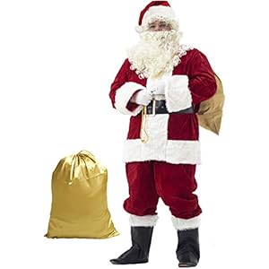 Ahititi Trajes de Papá Noel para Hombres, Conjunto de Disfraces de Navidad de Terciopelo de Lujo para Adultos (10 pcs) S