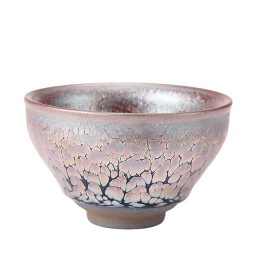 (Qihuanxing) 抹茶碗 油滴ブルー釉茶碗 油滴 茶碗 手作り 建盞 和食器 天目盃 酒器 料亭 (1,直径:8.5cm/高さ:5.4cm、120ml) (2)