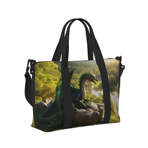 Laptop Tote Bag for Women Work - Deep Forest Stone Green Dragon Gym Bag for Women Men, Personal Item Crossbody Travel Bags Carry On, Overnight Weekender Bags for Women Travel