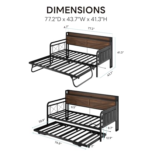 Image of LIKIMIO Twin Daybed with Pop Up Trundle & Charging Station & Storage Shelf