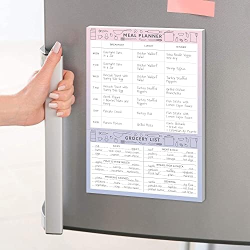 Sweetzer & Orange Meal Planner Notepads - Purple & Pink Design Notepad Organiser for Weekly/Daily Food Planning- Tear-Off Grocery Shopping List, 2 Magnets for Hanging on Fridge Door-17x25cm, 52 Sheets