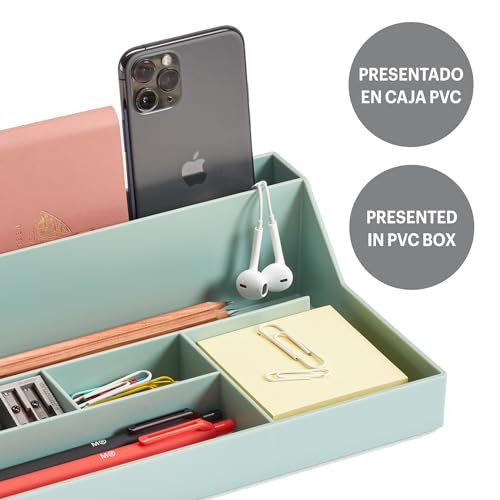 Miquelrius - Bandeja organizadora de sobremesa, Organizador de escritorio con gran capacidad, Tamaño 250 x 175 x 72 mm, Diseño compacto y resistente, Ideal para oficina y documentos, Color verde - imagen 4