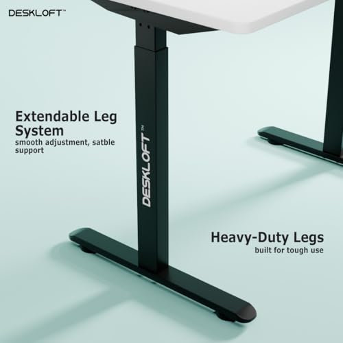 Image of Motorized Electric Standing Desk, Height Adjustable Sit Stand Workstation with Walnut Wood Grain Top, Ergonomic Computer Desk for Home & Office (Black Frame & White Top, 1200 x 600 mm)