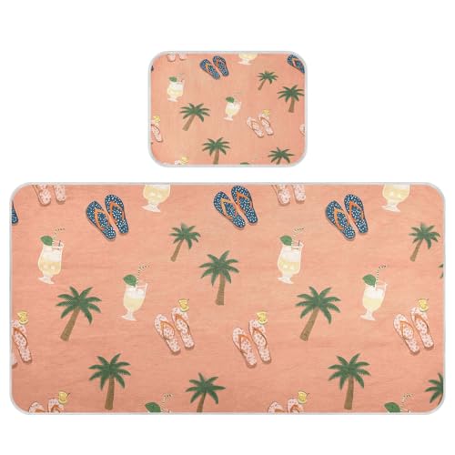 Bolaz Summer Sleeping Bed Pad, Palm Tree Drink Pattern Cooling Mattress Set Breathable Bed Mat Ice Silk Mat + Pillow Cover for Toddler Boys Girls