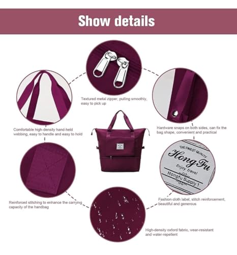 Image of HAKKU Large Capacity Folding Travel Tote Bag, Oxford Fabric Waterproof Lightweight Foldable Travel Duffel Bag Portable Expandable Travel Bag, Dry and Wet Carry On Bag (Modern, Peach)
