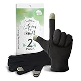 Evridwear 100% Cotton Touchscreen Moisturizing Beauty Gloves with Elastic Cuff, Natural Cosmetic Therapy Gloves for Eczema SPA Dry Hands Care Overnight (Black, Medium) 2 Pairs
