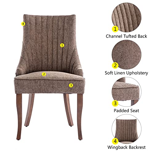 mikibama-Linen-Dining-Chairs-Set-of-2-Channel-Tufted-Kitchen-Dinner-Chair-Comfy-Fabric-Upholstered-Accent-Chair-for-Dining-Room-with-Solid-Wood-Legs-Brown mikibama Linen Dining Chairs Set of 2 Channel Tufted Kitchen Dinner Chair Comfy Fabric Upholstered Accent Chair for Dining Room with Solid Wood Legs Brown