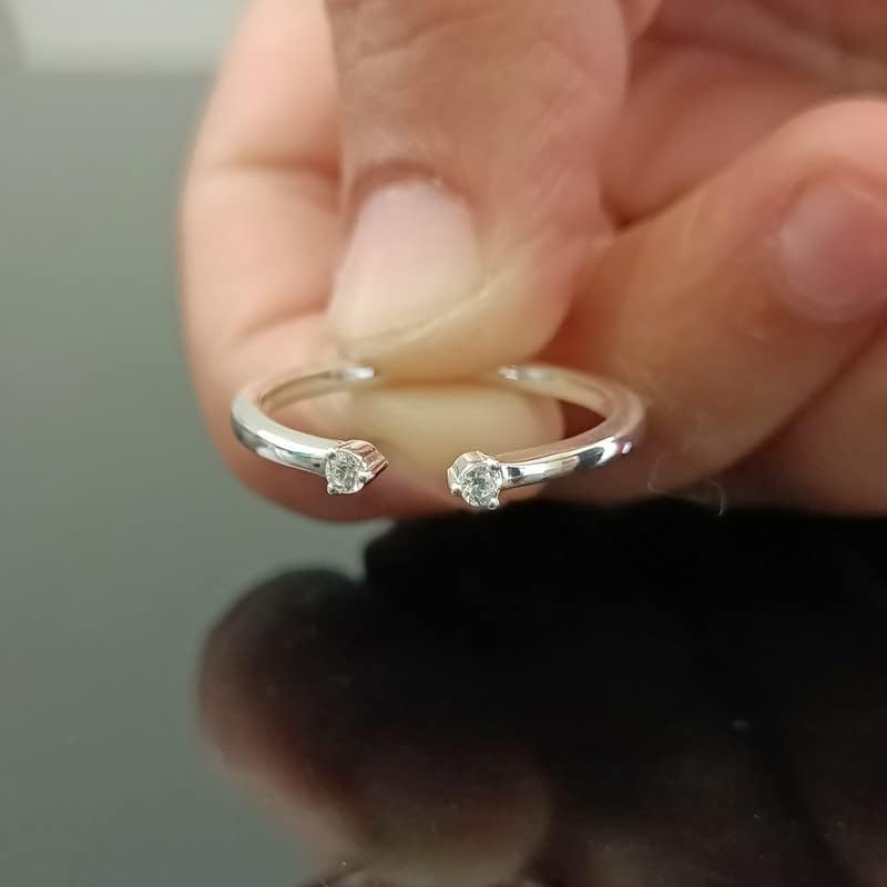 Round Cut White Diamond Open Matching Wedding Band for Women, 14K Gold Finish Ladies Diamond Minimal Two Stone Matching Band