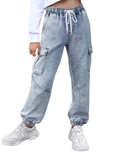 Women's High-Waisted Denim Joggers – Stretchy Drawstring Waist, Tapered Leg Pants (Plus2