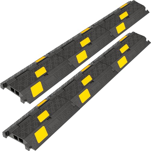 OranLite 6 Pack 2-Channel Rubber Cable Protector Ramp, 17\" x 10\" x 1.8\" inch Interlocking Floor Wire Cord Cable Cover, Visible at Night, Durable Rubber Speed Bump Hump Ramp (2-Channel 6 Pack)