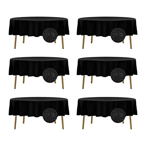 Fokitut 6 Pack Waterproof Round Tablecloth, 90 Inch, Stain Resistant and Wrinkle Polyester Table Cloth, Fabric Table Cover for Kitchen Dining, Wedding, Party, Holiday Dinner-Black