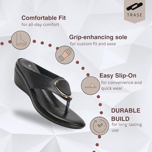 Image of TRASE Women's Fashion Sandal | Faux Leather, Comfortable & Stylish Wedges | Ideal for Casual & Formal Occasions 2 inches heel