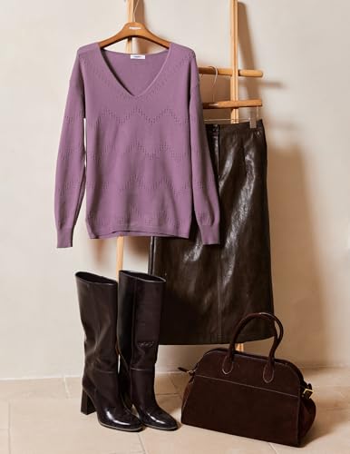 Image of Zeagoo Womens Sweaters Fall Trendy Casual Long Sleeve Shirt Lightweight V Neck Off Shoulder Crochet Pullover Top Outfit
