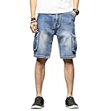 Mens Casual Denim Shorts Loose Fit Hip Hop Jean Shorts Streetwear Fashion Vintage Short Jeans (Blue-3,36)