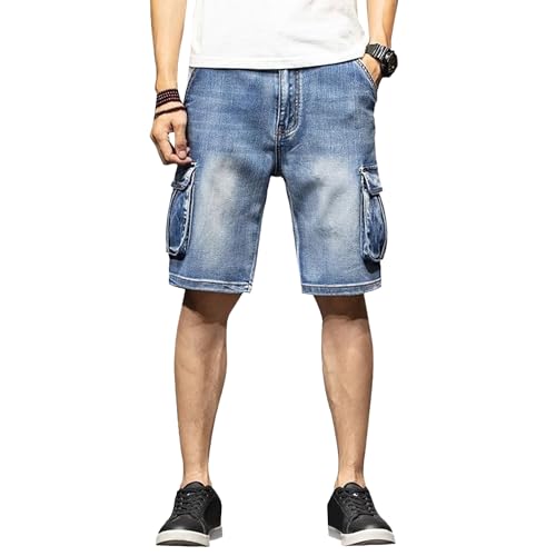 Mens Casual Denim Shorts Loose Fit Hip Hop Jean Shorts Streetwear Fashion Vintage Short Jeans (Blue-3,36)