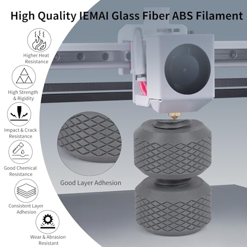 Image of IEMAI Glass Fiber ABS Filament 1.75mm Matte Gray 1kg, ABS-GF 3D Printer Filament with High Stiffness, Heat & Chemical Resistant, Dimensional Stability & Low Warpage