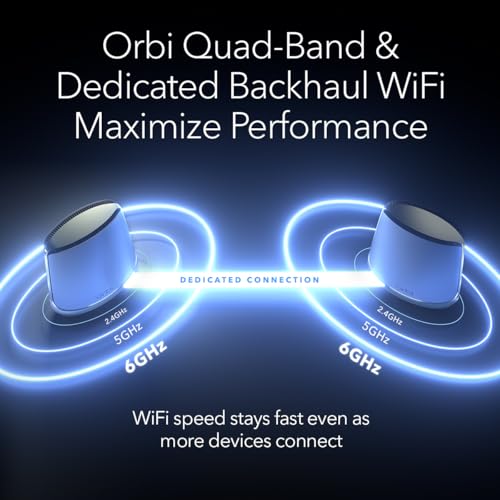 Image of NETGEAR Orbi Quad-Band WiFi 6E Mesh Network System (RBKE963B) - Router +2 Satellite Extenders, Security Features, Up to 10.8Gbps, Coverage up to 9,000 sq.ft., 200 Devices, 10 Gig Internet Port, Black