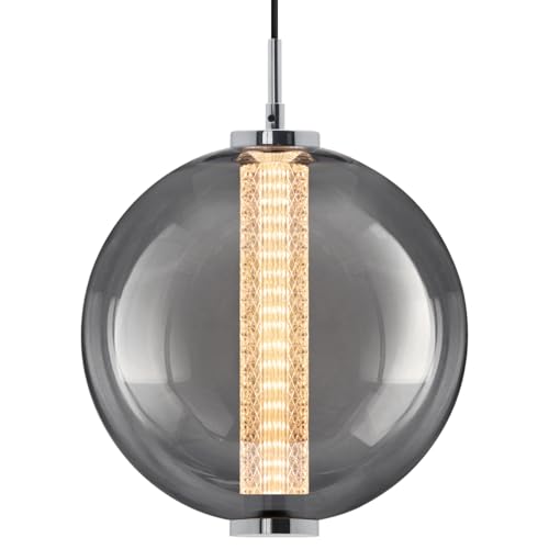 Image of LED Glass Globe Pendant Light Grey Glass Lamp Shade Chrome Ceiling Lamp Holder K437