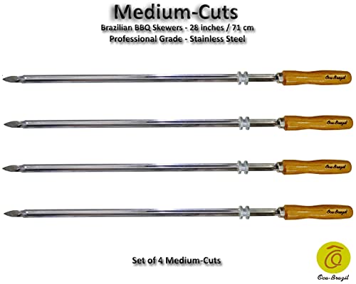 Brochetas brasileñas para barbacoa de cortes medianos y 28 pulgadas, grado profesional 4