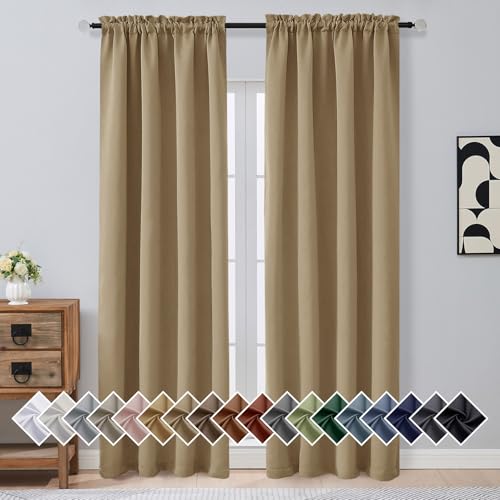 Image of Taupe Blackout Curtains for Bedroom 90 Inches Long 2 Panels, Thermal Insulated Soft Fabric Solid Privacy Curtains for Living Room, Rod Pocket Modern Window Treatments, 2x40Wx90L Inches