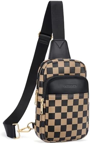 BOSTANTEN Sling Bag Quilted Crossbody Bags for Women Cross Body Purse Leather Fanny Pack with Adjustable Guitar Strap