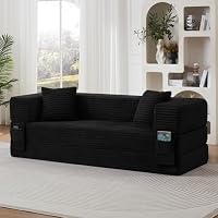 PUGSDRLY Canapé d'angle Convertible 3 Places Compressé 200x76x60cm,Canapé Modulable Lit avec Poches Latérales,