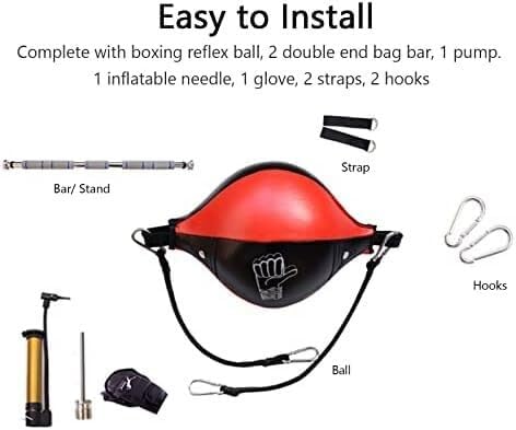 Speed Bag for Boxing, Home Double End Speed Bag Leather, AdjustableBoxing Bag for Adults Men Women Kids, Red Black Hanging Reflex Bag