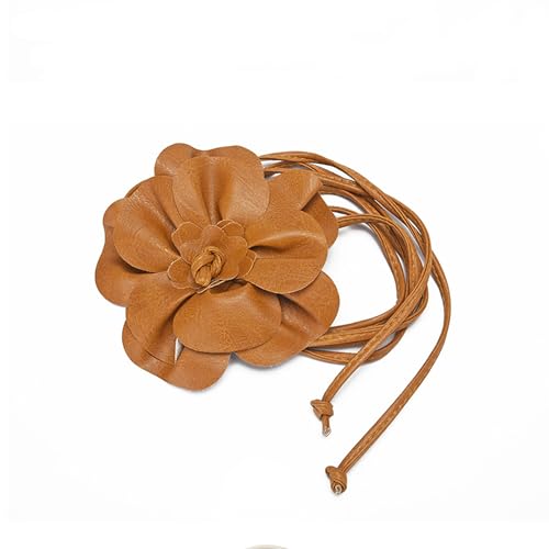 Women's Waist Trim, Large Leather Trimmed Flower Belt, Boho Rope Braided Belt