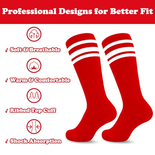 Image of Sarfel Youth Toddler Soccer Socks Kids Baseball Socks Youth Boys Girls Knee High Softball Football Accessories Tube Cotton