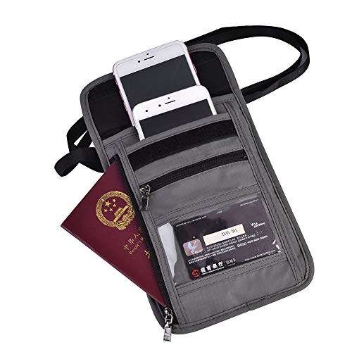 Bnineteenteam Bolsa de pescoço para passaporte, porta-passaporte e documentos Bolsa de suporte para