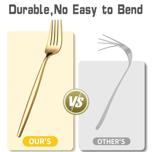 ERVILO 60-Piece Gold Silverware Set for 20, Food Grade Stainless Steel Flatware Set with Thickened Forks Spoons Knives, Mirror Polished Gold Cutlery for Wedding Party Restaurant, Dishwasher Safe by ERVILO - Image 4