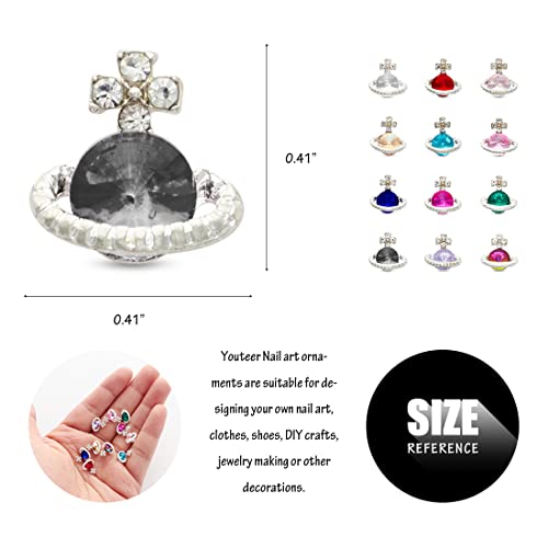 Youteer 20 Pcs Black Planet Nail Art Rhinestone, Luxury 3D Glitters Saturn Shape Design Crystals Nail Art Charms For Acrylic Nails Diy Crafts Nail Art Decorations. #TOP2