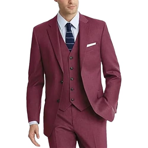 Costume homme slim 3 pièces haut de gamme avec blazer à revers cranté bordeaux XL