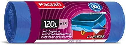 Paclan Drawstring Bags 15 x 120 L, Blue Angel Blue Pack of 15