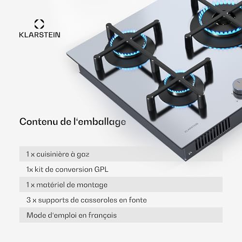 Klarstein Illuminosa Plaque de cuisson gaz Table de cuisson à gaz 5 foyers brûleurs Sabaf en acier inoxydable - vue 6