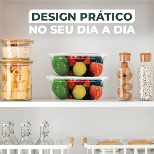 Conjunto 12 Potes Retangulares de Plástico Transparente 1500ml/1,5L - Kit de Vasilhas para Alimentos