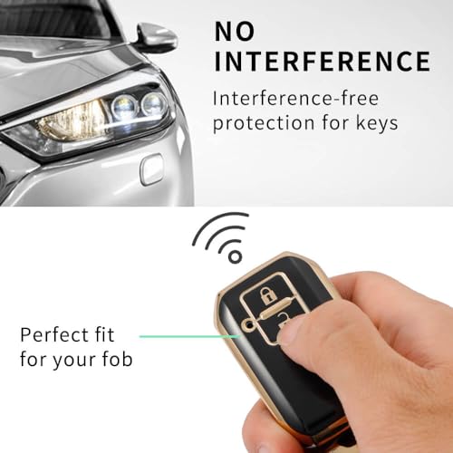 Image of TPU Car Key Cover Black & Golden Compatible for Suzuki Baleno, Vitara Brezza, Swift, Dzire, Ertiga, Grand Vitara, Ignish, XL-6, Jimny, Fronx (Suzuki, 2 Button Push Smart Key)
